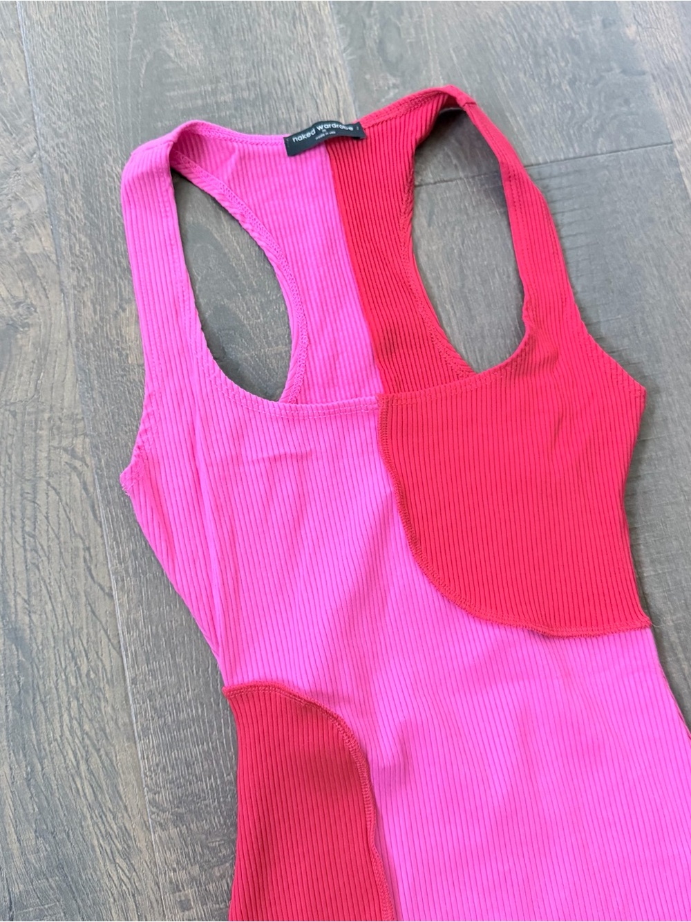 NWOT Naked Wardrobe Colorblock Pink/Red Bodycon Midi Dress | Size Large - Picture 7 of 8